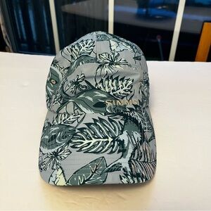 Simms Leaf Patterned Cap in Green and Gray Tropical Velcro back